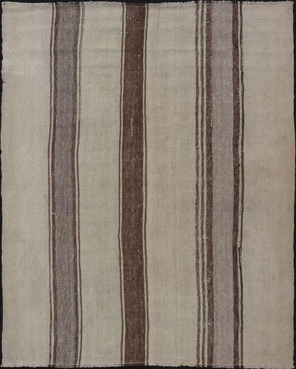 Vintage Turkish Kilim with Vertical Stripes in Tan, Taupe, Cream and Brown Vintage Kilim small Rug in Tan, Gray, Taupe, Cream & Brown, Keivan Woven Arts rug EN - 178677, country of origin / type: Turkey / Kilim, circa Mid - 20th Century. Mea... - Keivan Woven ArtsEN - 178677 - 18443Rug