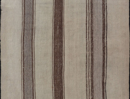 Vintage Turkish Kilim with Vertical Stripes in Tan, Taupe, Cream and Brown Vintage Kilim small Rug in Tan, Gray, Taupe, Cream & Brown, Keivan Woven Arts rug EN - 178677, country of origin / type: Turkey / Kilim, circa Mid - 20th Century. Mea... - Keivan Woven ArtsEN - 178677 - 18443Rug
