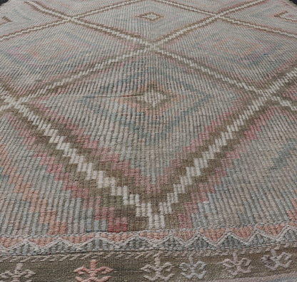 Vintage Turkish Embroidered Rug with Geometric Diamond Design Embroidered vintage flat weave rug from Turkey in shades of cream and neutrals with geometric pattern rug EN - 178708, Keivan Woven Arts / country of origin / type: Turkey / Kili... - Keivan Woven ArtsEN - 178708 - 17502Rug