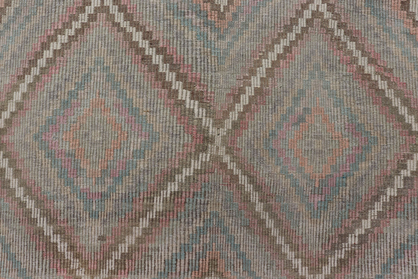 Vintage Turkish Embroidered Rug with Geometric Diamond Design Embroidered vintage flat weave rug from Turkey in shades of cream and neutrals with geometric pattern rug EN - 178708, Keivan Woven Arts / country of origin / type: Turkey / Kili... - Keivan Woven ArtsEN - 178708 - 17502Rug