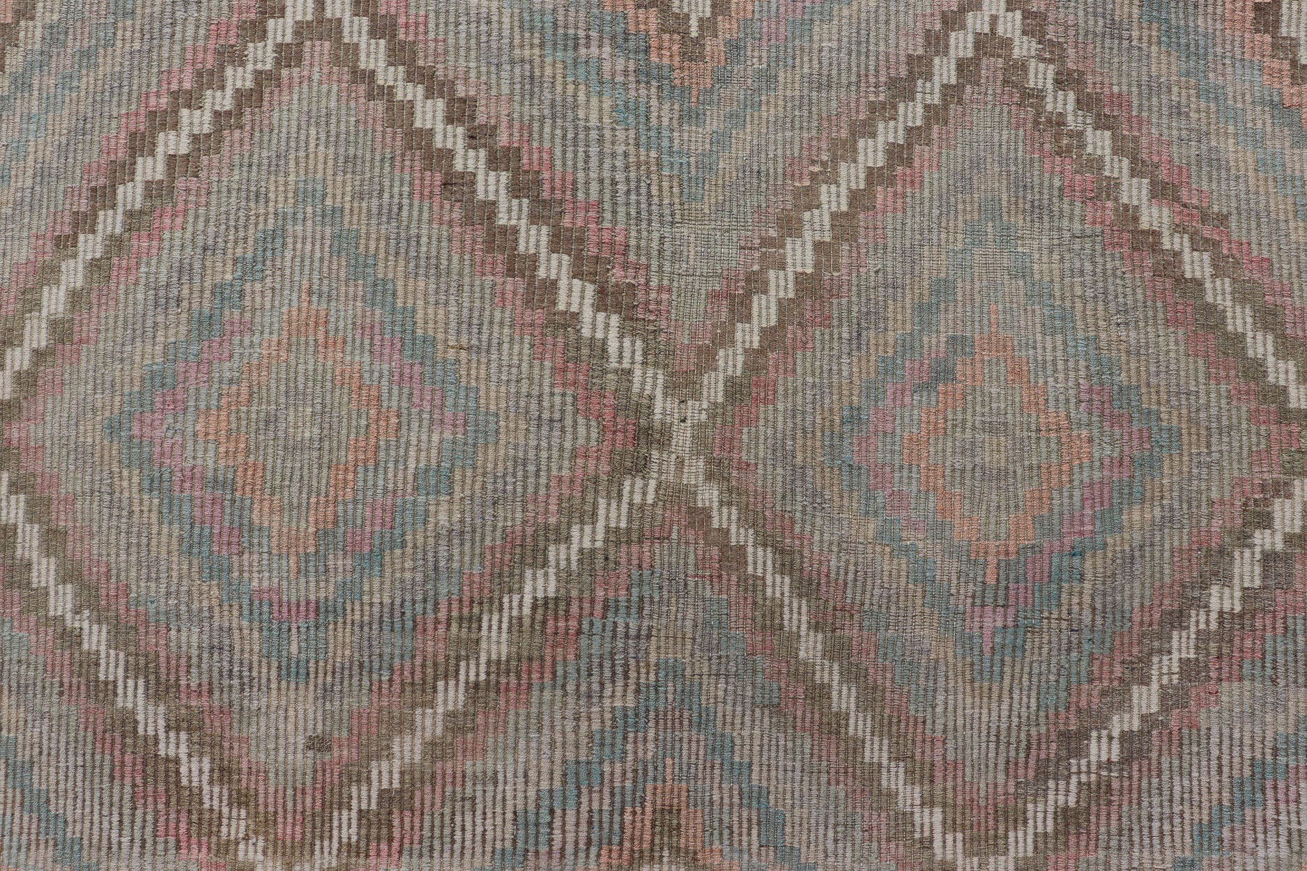 Vintage Turkish Embroidered Rug with Geometric Diamond Design Embroidered vintage flat weave rug from Turkey in shades of cream and neutrals with geometric pattern rug EN - 178708, Keivan Woven Arts / country of origin / type: Turkey / Kili... - Keivan Woven ArtsEN - 178708 - 17502Rug