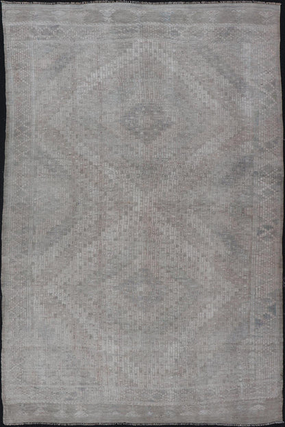 Vintage Hand Woven Turkish Embroidered Rug with Geometric Diamond Design Embroidered vintage flat weave rug from Turkey in shades of tan, taupe, Gray cream and neutrals with geometric pattern, Keivan Woven Arts / rug EN - 178709, country of origin... - Keivan Woven ArtsEN - 178709 - 19136