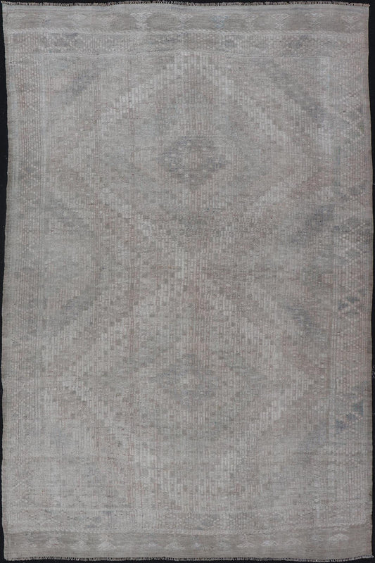 Vintage Hand Woven Turkish Embroidered Rug with Geometric Diamond Design Embroidered vintage flat weave rug from Turkey in shades of tan, taupe, Gray cream and neutrals with geometric pattern, Keivan Woven Arts / rug EN - 178709, country of origin... - Keivan Woven ArtsEN - 178709 - 19136