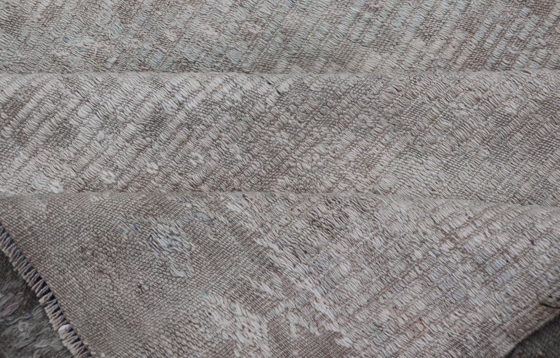 Vintage Hand Woven Turkish Embroidered Rug with Geometric Diamond Design Embroidered vintage flat weave rug from Turkey in shades of tan, taupe, Gray cream and neutrals with geometric pattern, Keivan Woven Arts / rug EN - 178709, country of origin... - Keivan Woven ArtsEN - 178709 - 19136
