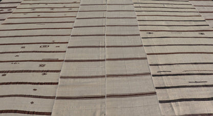 Vintage Hand Woven Neutral Paneled Kilim Flat - Weave in Tones of Cream and Brown Large Vintage Hand Woven neutral paneled Kilim flat - weave in tones of cream and brown in stripe design kwarugs, Casual flat - weave Kilim design, Keivan Woven Arts /ru... - Keivan Woven ArtsEN - 178724 - 18329