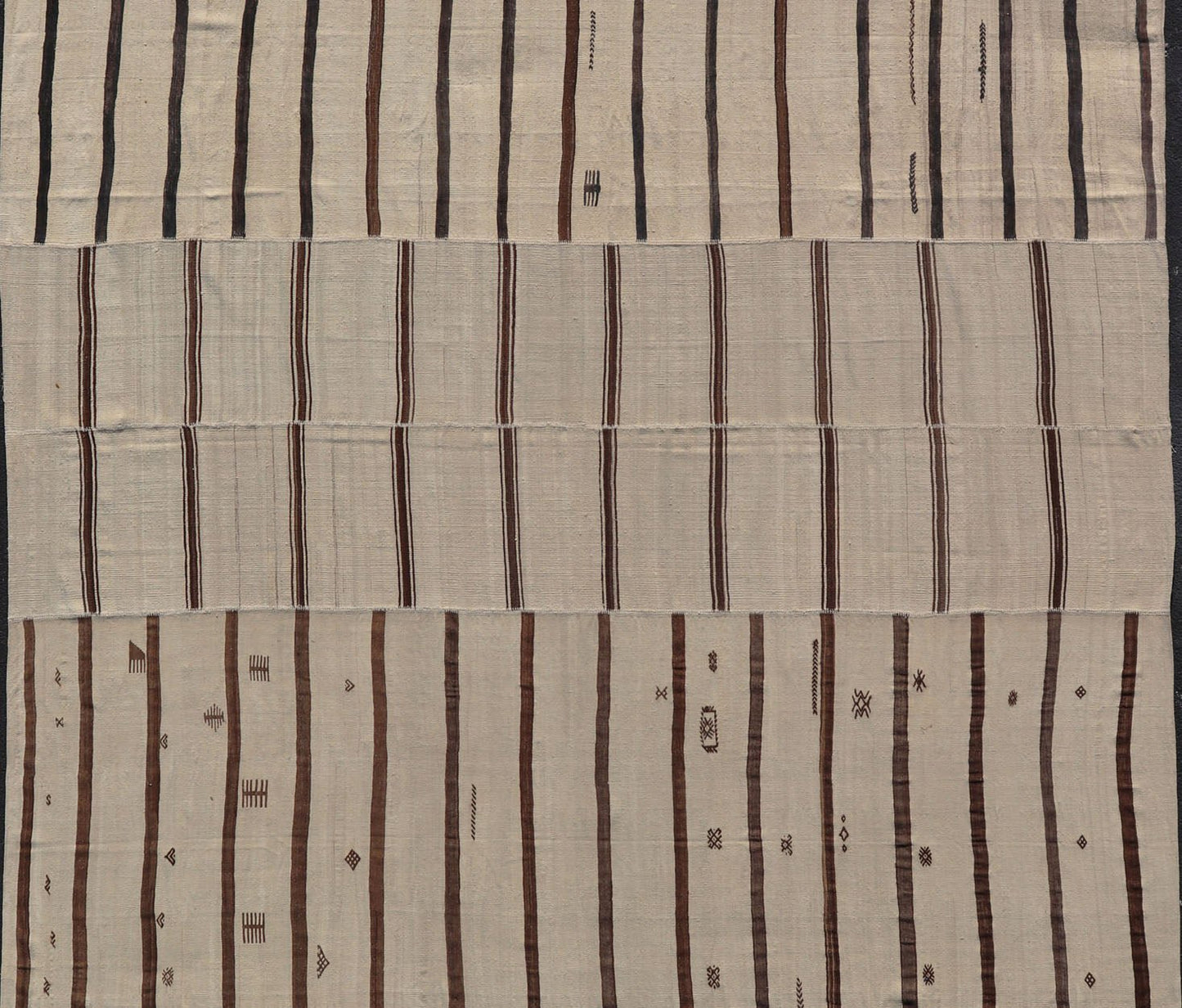 Vintage Hand Woven Neutral Paneled Kilim Flat - Weave in Tones of Cream and Brown Large Vintage Hand Woven neutral paneled Kilim flat - weave in tones of cream and brown in stripe design kwarugs, Casual flat - weave Kilim design, Keivan Woven Arts /ru... - Keivan Woven ArtsEN - 178724 - 18329Rug