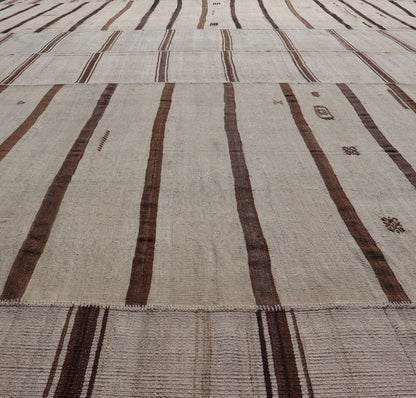 Vintage Hand Woven Neutral Paneled Kilim Flat - Weave in Tones of Cream and Brown Large Vintage Hand Woven neutral paneled Kilim flat - weave in tones of cream and brown in stripe design kwarugs, Casual flat - weave Kilim design, Keivan Woven Arts /ru... - Keivan Woven ArtsEN - 178724 - 18329