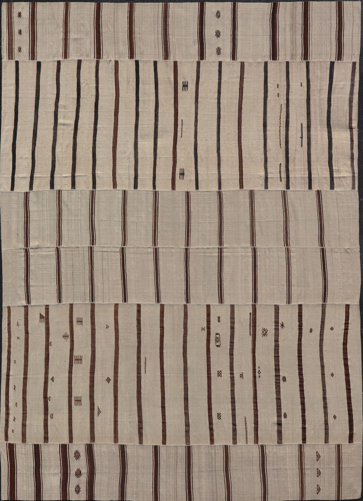 Vintage Hand Woven Neutral Paneled Kilim Flat - Weave in Tones of Cream and Brown Large Vintage Hand Woven neutral paneled Kilim flat - weave in tones of cream and brown in stripe design kwarugs, Casual flat - weave Kilim design, Keivan Woven Arts /ru... - Keivan Woven ArtsEN - 178724 - 18329