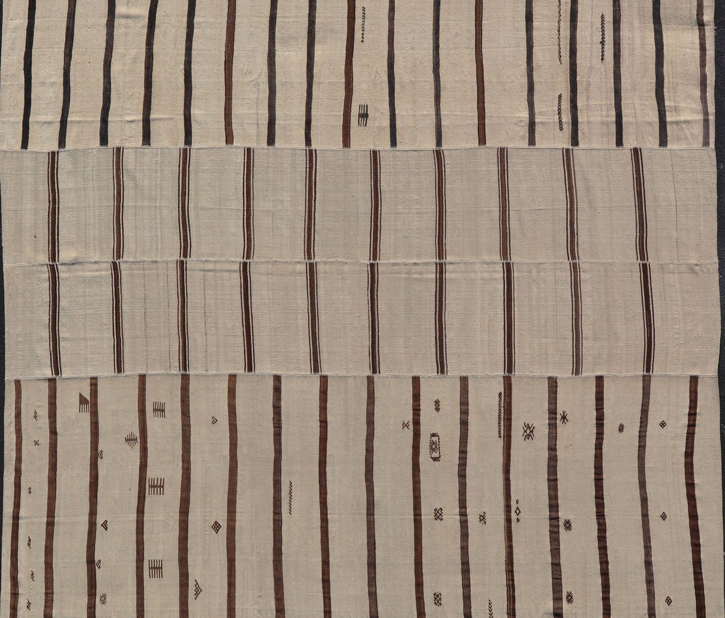 Vintage Hand Woven Neutral Paneled Kilim Flat - Weave in Tones of Cream and Brown Large Vintage Hand Woven neutral paneled Kilim flat - weave in tones of cream and brown in stripe design kwarugs, Casual flat - weave Kilim design, Keivan Woven Arts /ru... - Keivan Woven ArtsEN - 178724 - 18329