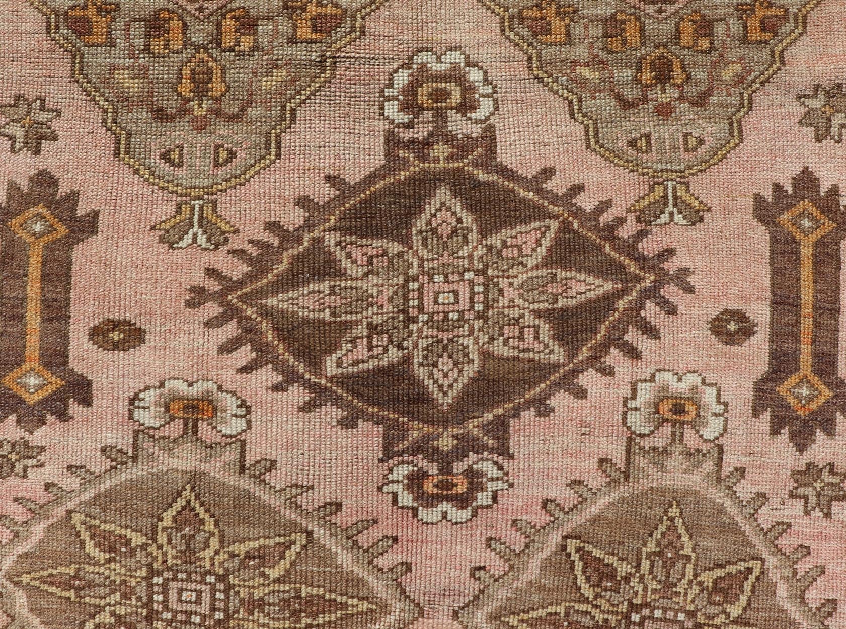 Vintage Hand - Knotted Turkish Kars Galley Rug in Wool with Medallion Design. Keivan Woven Arts; rug EN - 178729, country of origin / type: Turkey / Oushak, circa 1930. Measures: 4'7 x 13'3 This vintage Turkish Kars gallery runner has been h... - Keivan Woven ArtsEN - 178729 - 23510Rug