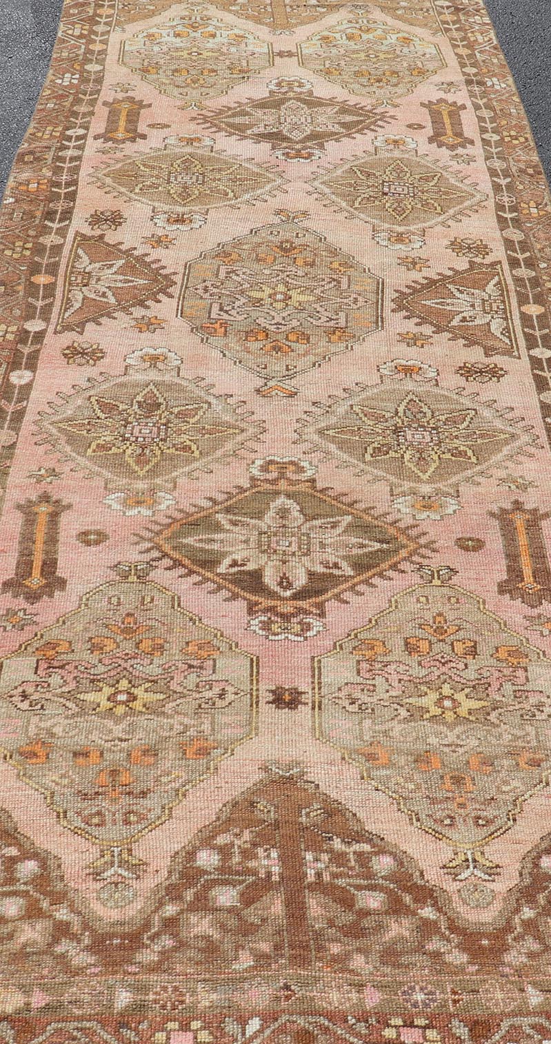 Vintage Hand - Knotted Turkish Kars Galley Rug in Wool with Medallion Design. Keivan Woven Arts; rug EN - 178729, country of origin / type: Turkey / Oushak, circa 1930. Measures: 4'7 x 13'3 This vintage Turkish Kars gallery runner has been h... - Keivan Woven ArtsEN - 178729 - 23510Rug