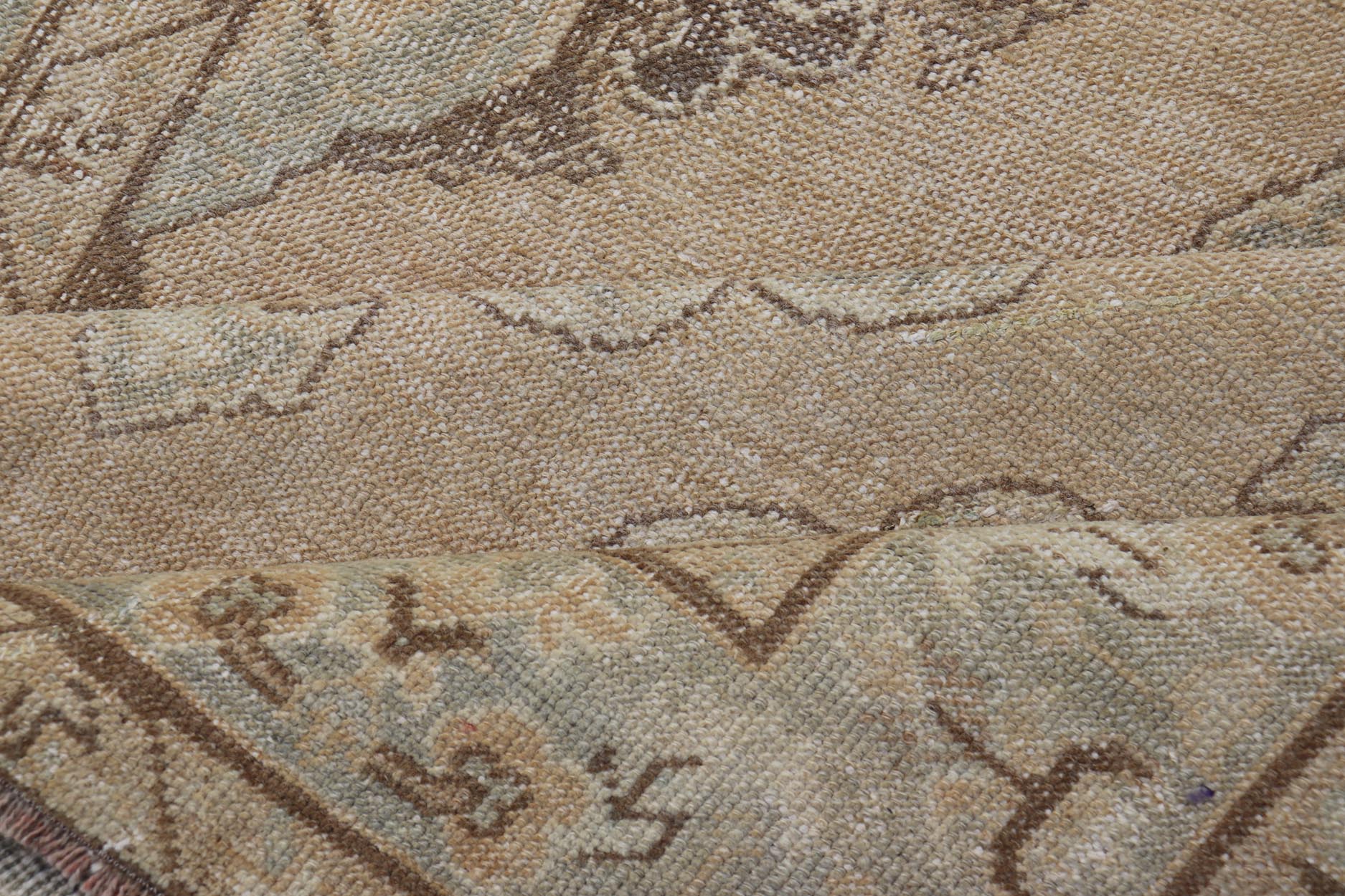 Measures: 4'3 x 11'7 Vintage Turkish Gallery Rug in Earth Tones & Light Grey with Floral Medallions. Keivan Woven Arts / Rug / EN - 178758, Keivan Woven Arts / country of origin / type: Turkey / Oushak, circa 1940. This beautiful vintage Ousha... - Keivan Woven ArtsEN - 178758 - 21925Rug