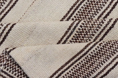 Stripe Design Turkish Vintage Flat - Weave Rug in Brown and Ivory. Keivan Woven Arts / rug EN - 178786, country of origin / type: Turkey / Kilim, circa 1950 Measures: 4'5 x 5'1 Woven during the early - 20th century in Turkey, this Kilim is decorated w... - Keivan Woven ArtsEN - 178786 - 24187Rug