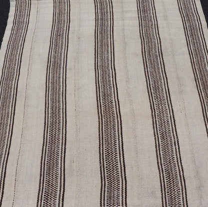 Stripe Design Turkish Vintage Flat - Weave Rug in Brown and Ivory. Keivan Woven Arts / rug EN - 178786, country of origin / type: Turkey / Kilim, circa 1950 Measures: 4'5 x 5'1 Woven during the early - 20th century in Turkey, this Kilim is decorated w... - Keivan Woven ArtsEN - 178786 - 24187Rug
