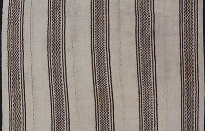 Stripe Design Turkish Vintage Flat - Weave Rug in Brown and Ivory. Keivan Woven Arts / rug EN - 178786, country of origin / type: Turkey / Kilim, circa 1950 Measures: 4'5 x 5'1 Woven during the early - 20th century in Turkey, this Kilim is decorated w... - Keivan Woven ArtsEN - 178786 - 24187Rug