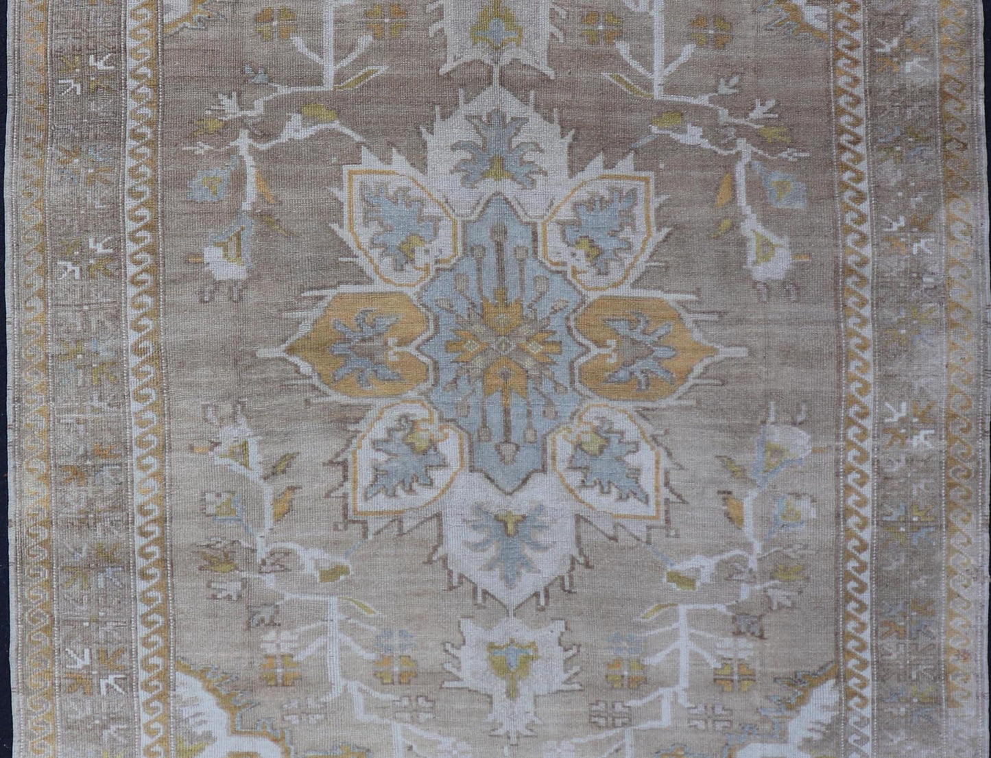 Measures: 6'7 x 9'6 Vintage Hand Knotted Turkish Oushak Kars in Earthy Tones and Yellow Colors. circa/1940 Keivan Woven Arts / rug/ EN - 178854 mid - 20th century. This vintage Turkish rug, (circa mid - 20th century) features a unique blend of co... - Keivan Woven ArtsEN - 178854 - 21937Rug