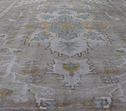 Measures: 6'7 x 9'6 Vintage Hand Knotted Turkish Oushak Kars in Earthy Tones and Yellow Colors. circa/1940 Keivan Woven Arts / rug/ EN - 178854 mid - 20th century. This vintage Turkish rug, (circa mid - 20th century) features a unique blend of co... - Keivan Woven ArtsEN - 178854 - 21937Rug