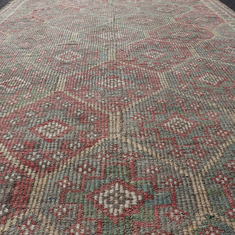 Colorful Vintage Turkish Kilim Embroidered Jajeem with Tribal Design Multicolored flat - woven Kilim rug from Turkey with all - over design, Keivan Woven Arts / rug EN - 178876, country of origin / type: Turkey / Kilim, circa 1950 Measures... - Keivan Woven ArtsEN - 178876 - 17514Rug