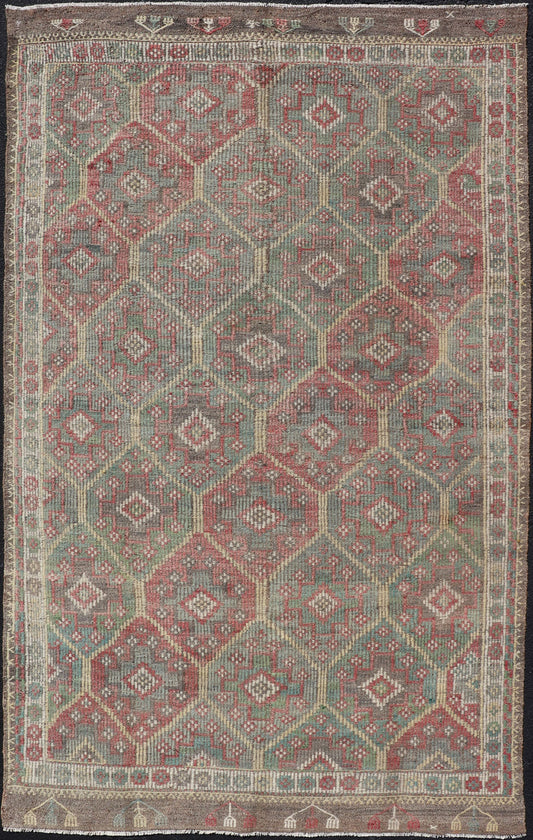 Colorful Vintage Turkish Kilim Embroidered Jajeem with Tribal Design Multicolored flat - woven Kilim rug from Turkey with all - over design, Keivan Woven Arts / rug EN - 178876, country of origin / type: Turkey / Kilim, circa 1950 Measures... - Keivan Woven ArtsEN - 178876 - 17514