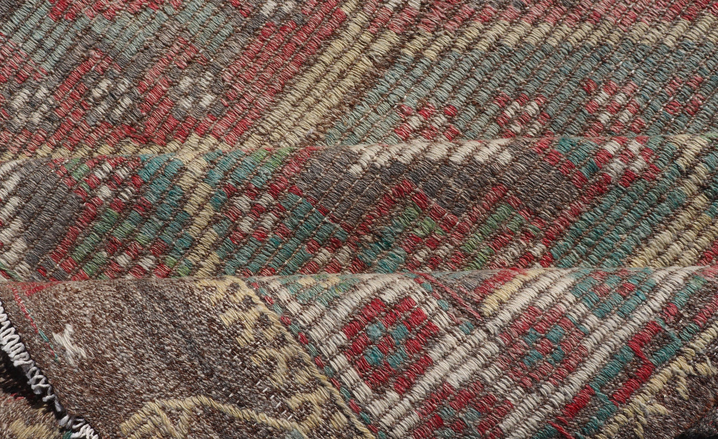 Colorful Vintage Turkish Kilim Embroidered Jajeem with Tribal Design Multicolored flat - woven Kilim rug from Turkey with all - over design, Keivan Woven Arts / rug EN - 178876, country of origin / type: Turkey / Kilim, circa 1950 Measures... - Keivan Woven ArtsEN - 178876 - 17514Rug