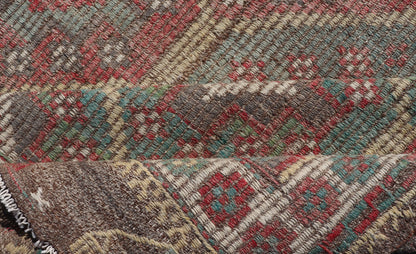 Colorful Vintage Turkish Kilim Embroidered Jajeem with Tribal Design Multicolored flat - woven Kilim rug from Turkey with all - over design, Keivan Woven Arts / rug EN - 178876, country of origin / type: Turkey / Kilim, circa 1950 Measures... - Keivan Woven ArtsEN - 178876 - 17514Rug