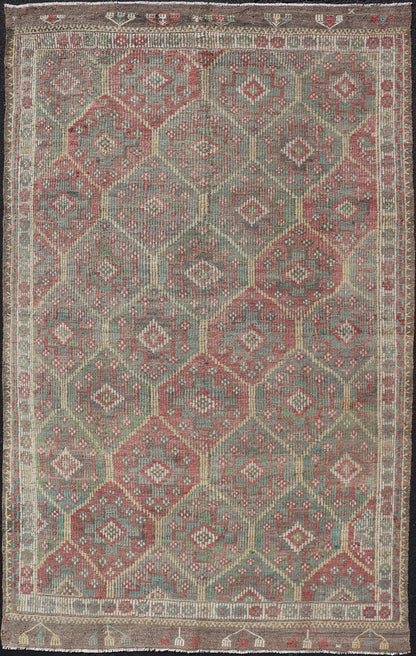 Colorful Vintage Turkish Kilim Embroidered Jajeem with Tribal Design Multicolored flat - woven Kilim rug from Turkey with all - over design, Keivan Woven Arts / rug EN - 178876, country of origin / type: Turkey / Kilim, circa 1950 Measures... - Keivan Woven ArtsEN - 178876 - 17514Rug
