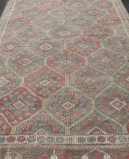 Colorful Vintage Turkish Kilim Embroidered Jajeem with Tribal Design Multicolored flat - woven Kilim rug from Turkey with all - over design, Keivan Woven Arts / rug EN - 178876, country of origin / type: Turkey / Kilim, circa 1950 Measures... - Keivan Woven ArtsEN - 178876 - 17514Rug