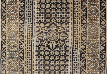 Turkish Konya Carpet in Shades of Brown, rug EN - 178916, country of origin / type: Turkey / Oushak, circa mid - 20th Century. Measures:4'2 x 6'3 All - Over with Medallion Design Turkish Carpet in Shades of Brown and Cream - Keivan Woven ArtsEN - 178916 - 17526