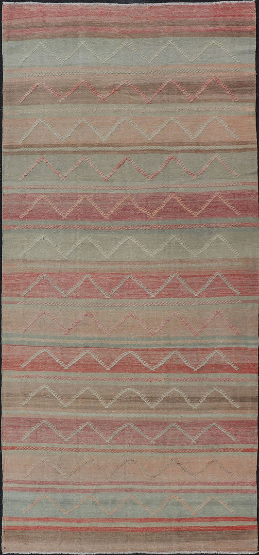 Multicolored Vintage Gallery Turkish Large Kilim Rug with Stripe Design Multicolored Vintage Gallery Turkish Large Kilim Rug with Stripe Design. Keivan Woven Arts / rug EN - 178919 country of origin / type: Turkey / Kilim, circa mid - 20th century ... - Keivan Woven ArtsEN - 178919 - 17532