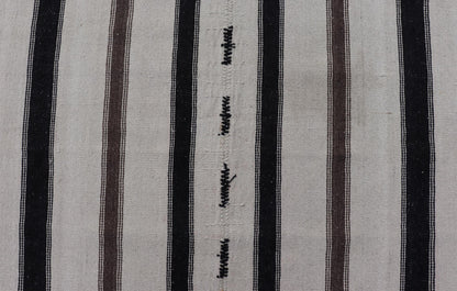 Vintage Turkish Kilim with Stripes in Ivory and Shades of Brown Measures 4'4 x 6'10 This vintage Turkish Kilim features simple design and neutral colors, giving these types of rugs a rise in popularity in modern interiors of the 2020's. ... - Keivan Woven ArtsEN - 178921 - 18902Rug