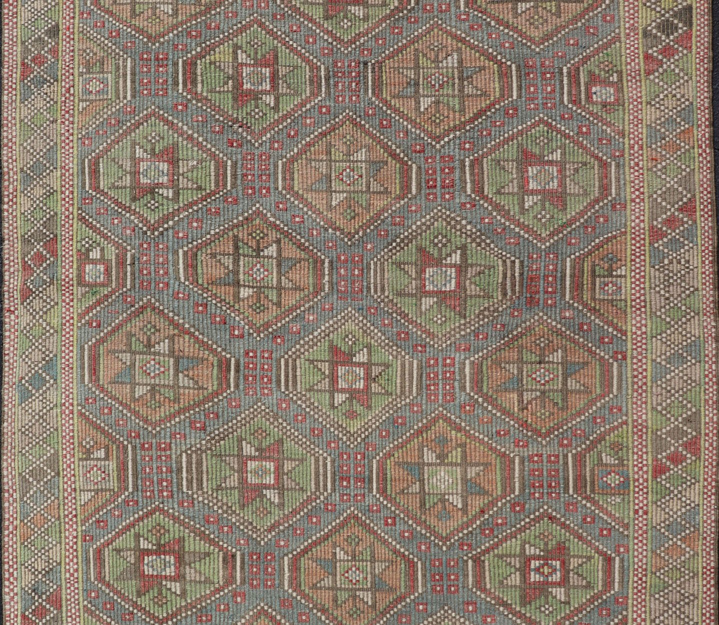 Colorful Vintage Turkish Flat - Weave Tribal Motif Kilim with Embroideries Colorful Vintage Turkish Flat - Weave Tribal Motif Kilim with Embroideries. Keivan Woven Arts / rug /EN - 178922 Mid - 20th Century This Embroidered kilim rug from Turkey... - Keivan Woven ArtsEN - 178922 - 17538Rug