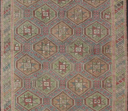 Colorful Vintage Turkish Flat - Weave Tribal Motif Kilim with Embroideries Colorful Vintage Turkish Flat - Weave Tribal Motif Kilim with Embroideries. Keivan Woven Arts / rug /EN - 178922 Mid - 20th Century This Embroidered kilim rug from Turkey... - Keivan Woven ArtsEN - 178922 - 17538Rug