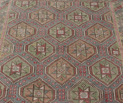 Colorful Vintage Turkish Flat - Weave Tribal Motif Kilim with Embroideries Colorful Vintage Turkish Flat - Weave Tribal Motif Kilim with Embroideries. Keivan Woven Arts / rug /EN - 178922 Mid - 20th Century This Embroidered kilim rug from Turkey... - Keivan Woven ArtsEN - 178922 - 17538Rug