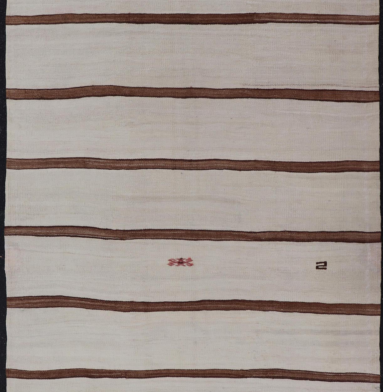 Turkish Vintage Flat - Weave in Light Brown and Cream with Stripe Design. Keivan Woven Arts / rug EN - 178926, country of origin / type: Turkey / Kilim, circa 1950 Measures: 4'3 x 6'6 This vintage striped design Turkish Kilim rendered in shade of li... - Keivan Woven ArtsEN - 178926 - 24193Rug
