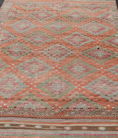 Vintage Turkish flat - weave Tribal Modern kilim with embroideries in multi colors, Keivan Woven Arts / rug / EN - 178975 country of origin / type: Turkey / Kilim, circa 1950 Measures: 6'5 x 8'8 Colorful Vintage Turkish Embroidered Flat - Weav... - Keivan Woven ArtsEN - 178975 - 17544Rug