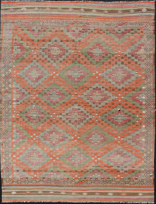 Vintage Turkish flat - weave Tribal Modern kilim with embroideries in multi colors, Keivan Woven Arts / rug / EN - 178975 country of origin / type: Turkey / Kilim, circa 1950 Measures: 6'5 x 8'8 Colorful Vintage Turkish Embroidered Flat - Weav... - Keivan Woven ArtsEN - 178975 - 17544