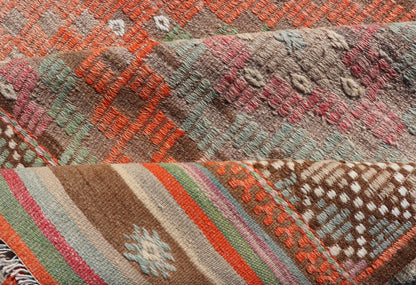 Vintage Turkish flat - weave Tribal Modern kilim with embroideries in multi colors, Keivan Woven Arts / rug / EN - 178975 country of origin / type: Turkey / Kilim, circa 1950 Measures: 6'5 x 8'8 Colorful Vintage Turkish Embroidered Flat - Weav... - Keivan Woven ArtsEN - 178975 - 17544Rug