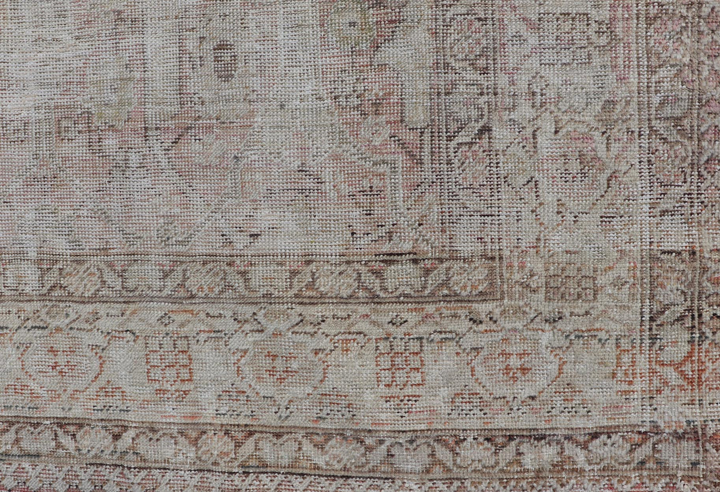 Distressed Antique Hand - Knotted Persian Mahal Rug in Wool in Neutral Tones This antique Persian Mahal rug has been hand - knotted in wool and features an all - over sub - geometric design rendered in neutral tones. A complementary, multi - tiered borde... - Keivan Woven ArtsEN - 178980 - 19856