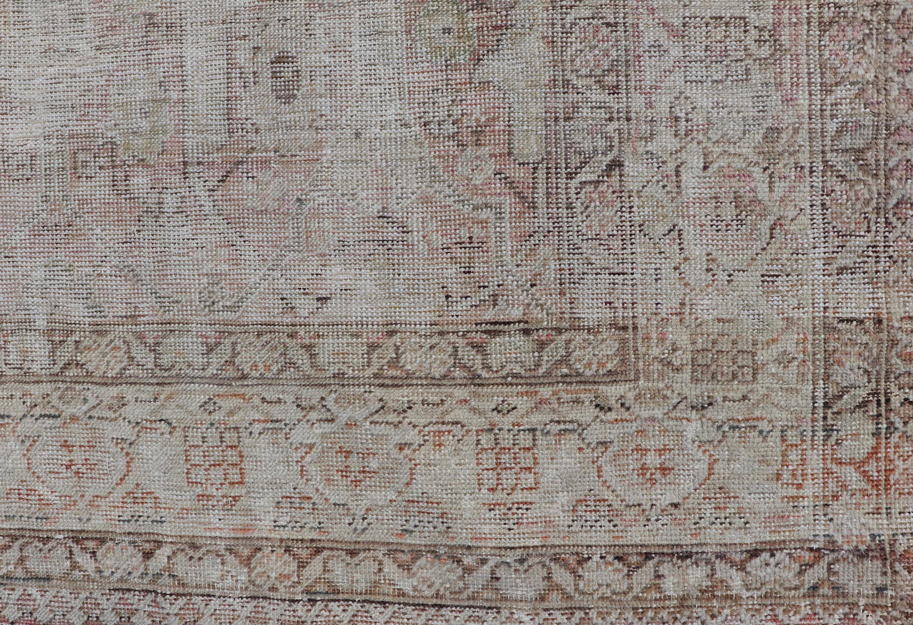 Distressed Antique Hand - Knotted Persian Mahal Rug in Wool in Neutral Tones This antique Persian Mahal rug has been hand - knotted in wool and features an all - over sub - geometric design rendered in neutral tones. A complementary, multi - tiered borde... - Keivan Woven ArtsEN - 178980 - 19856