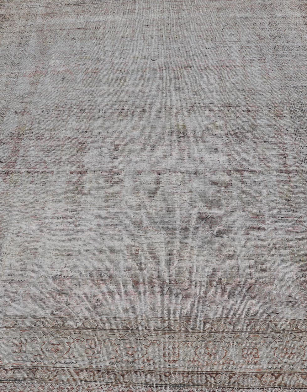 Distressed Antique Hand - Knotted Persian Mahal Rug in Wool in Neutral Tones This antique Persian Mahal rug has been hand - knotted in wool and features an all - over sub - geometric design rendered in neutral tones. A complementary, multi - tiered borde... - Keivan Woven ArtsEN - 178980 - 19856