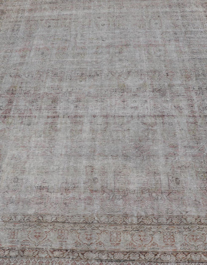 Distressed Antique Hand - Knotted Persian Mahal Rug in Wool in Neutral Tones This antique Persian Mahal rug has been hand - knotted in wool and features an all - over sub - geometric design rendered in neutral tones. A complementary, multi - tiered borde... - Keivan Woven ArtsEN - 178980 - 19856