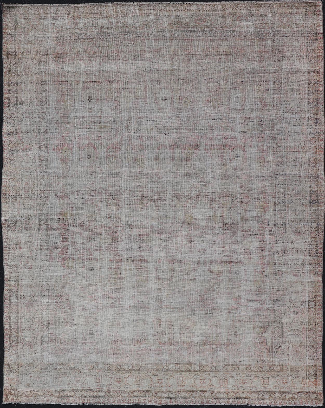 Distressed Antique Hand - Knotted Persian Mahal Rug in Wool in Neutral Tones This antique Persian Mahal rug has been hand - knotted in wool and features an all - over sub - geometric design rendered in neutral tones. A complementary, multi - tiered borde... - Keivan Woven ArtsEN - 178980 - 19856