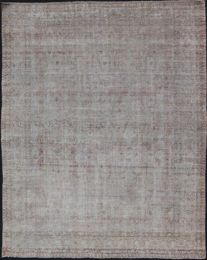 Distressed Antique Hand - Knotted Persian Mahal Rug in Wool in Neutral Tones This antique Persian Mahal rug has been hand - knotted in wool and features an all - over sub - geometric design rendered in neutral tones. A complementary, multi - tiered borde... - Keivan Woven ArtsEN - 178980 - 19856