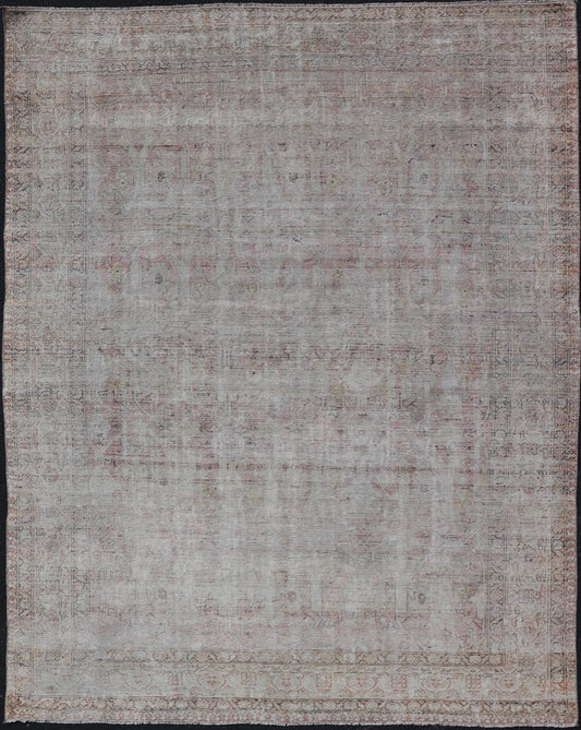 Distressed Antique Hand - Knotted Persian Mahal Rug in Wool in Neutral Tones This antique Persian Mahal rug has been hand - knotted in wool and features an all - over sub - geometric design rendered in neutral tones. A complementary, multi - tiered borde... - Keivan Woven ArtsEN - 178980 - 19856