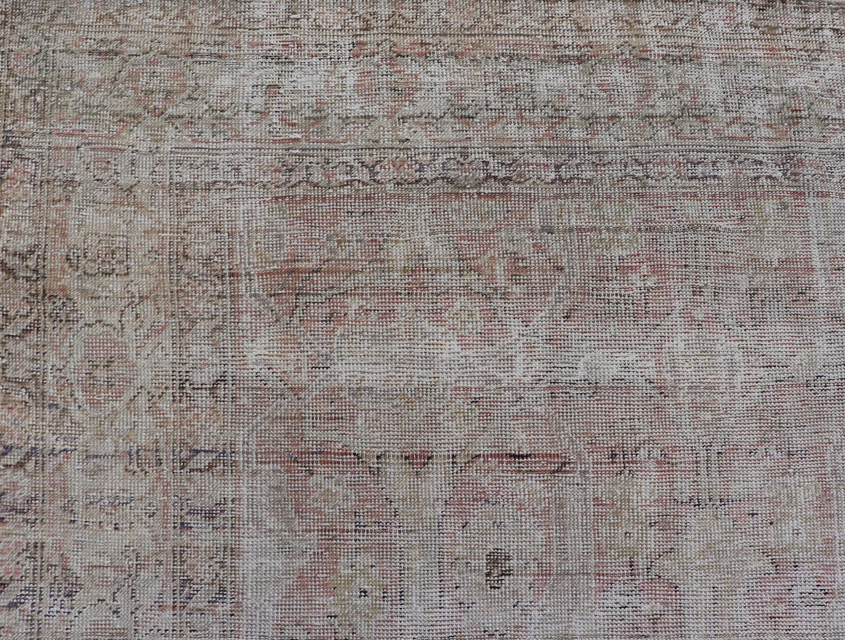 Distressed Antique Hand - Knotted Persian Mahal Rug in Wool in Neutral Tones This antique Persian Mahal rug has been hand - knotted in wool and features an all - over sub - geometric design rendered in neutral tones. A complementary, multi - tiered borde... - Keivan Woven ArtsEN - 178980 - 19856