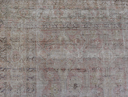 Distressed Antique Hand - Knotted Persian Mahal Rug in Wool in Neutral Tones This antique Persian Mahal rug has been hand - knotted in wool and features an all - over sub - geometric design rendered in neutral tones. A complementary, multi - tiered borde... - Keivan Woven ArtsEN - 178980 - 19856
