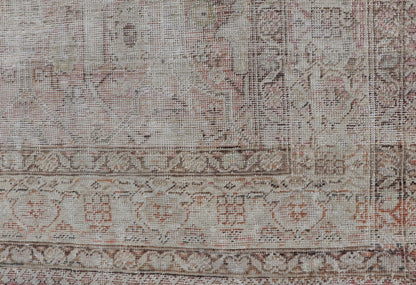 Distressed Antique Hand - Knotted Persian Mahal Rug in Wool in Neutral Tones This antique Persian Mahal rug has been hand - knotted in wool and features an all - over sub - geometric design rendered in neutral tones. A complementary, multi - tiered borde... - Keivan Woven ArtsEN - 178980 - 19856Rug