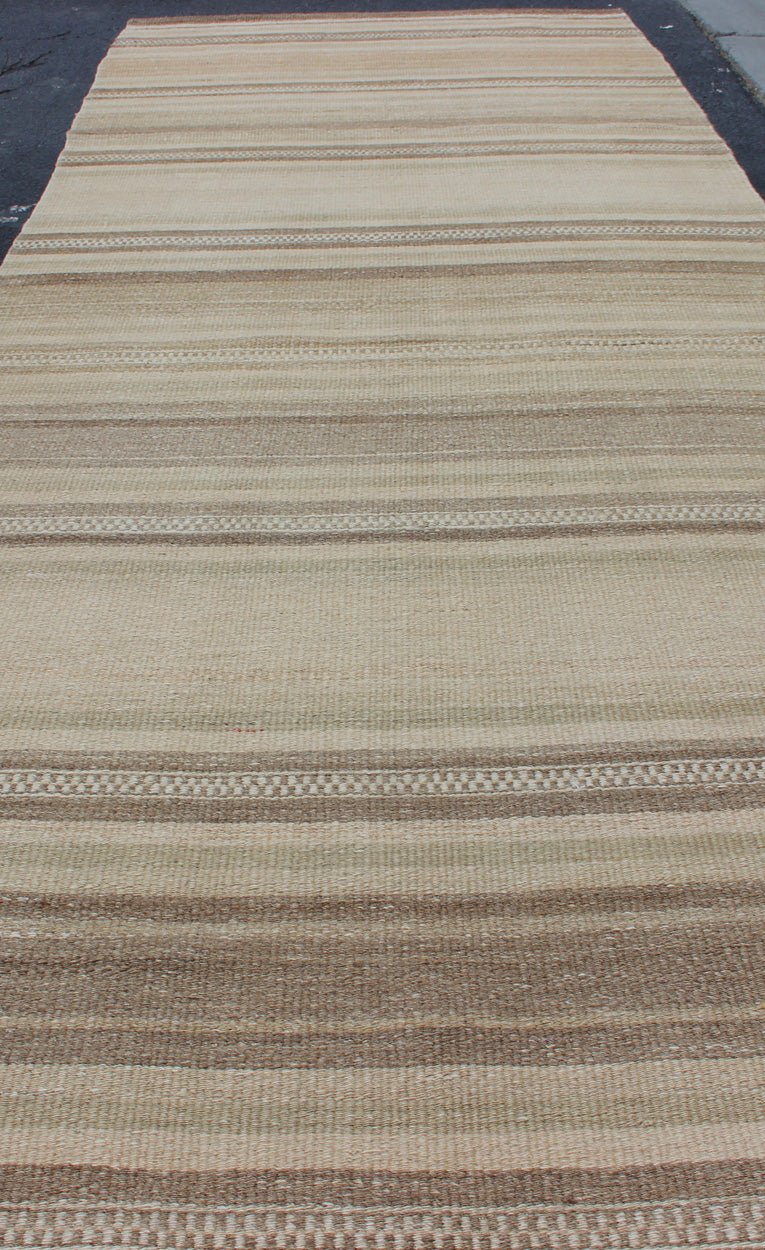 Striped Design Vintage Turkish Hand Woven Flat - Weave Runner With Minimalist Vintage Kilim runner from Turkey with stripes, Keivan Woven Arts / rug EN - 179070, country of origin / type: Turkey / Kilim, circa 1960 This softly striped - design ... - Keivan Woven ArtsEN - 179070 - 11883Rug