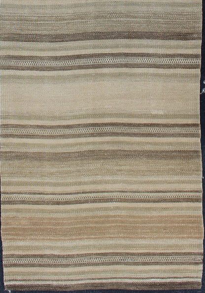Striped Design Vintage Turkish Hand Woven Flat - Weave Runner With Minimalist Vintage Kilim runner from Turkey with stripes, Keivan Woven Arts / rug EN - 179070, country of origin / type: Turkey / Kilim, circa 1960 This softly striped - design ... - Keivan Woven ArtsEN - 179070 - 11883Rug