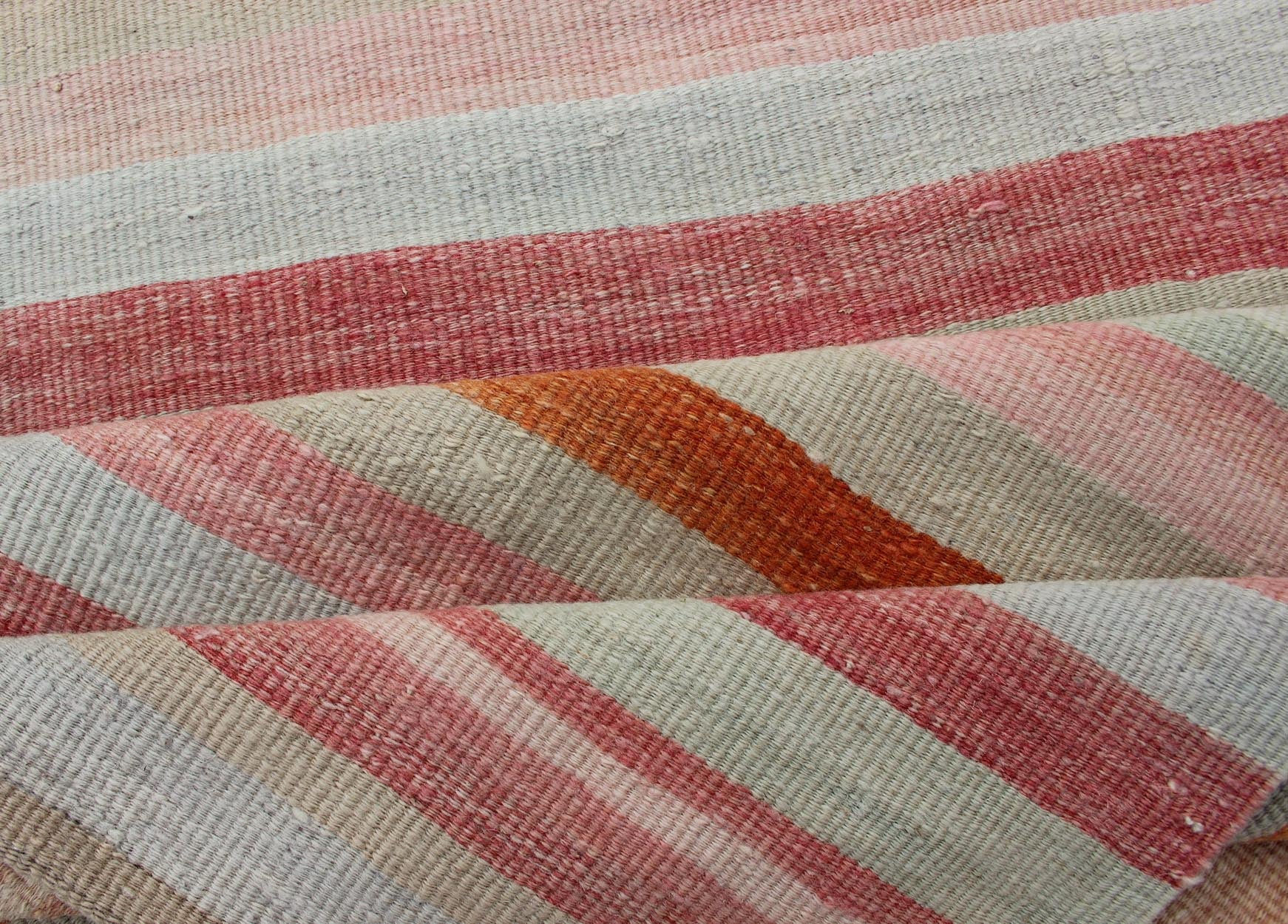 Vintage Kilim Runner Turkish in Multi Color in Stripe Design Multicolored vintage Turkish Kilim rug with horizontal stripes in orange, taupe, ivory, charcoal, and rust. Keivan Woven Arts / rug/EN - 179071, country of origin / type: Turkey / Kilim,... - Keivan Woven ArtsEN - 179071 - 11980Rug
